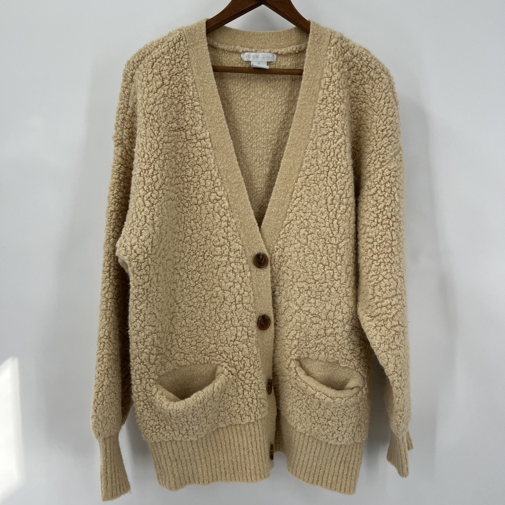 Cozy Sherpa Fleece Cardigan Women's XL Cream Cabincore Cottagecore‎ Grannycore
